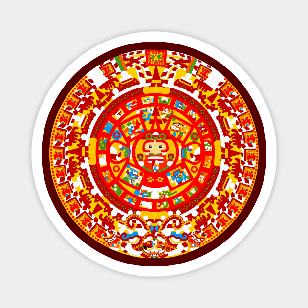 Full Color Ancient Sun Aztec Calendar Magnet by Drumsartco